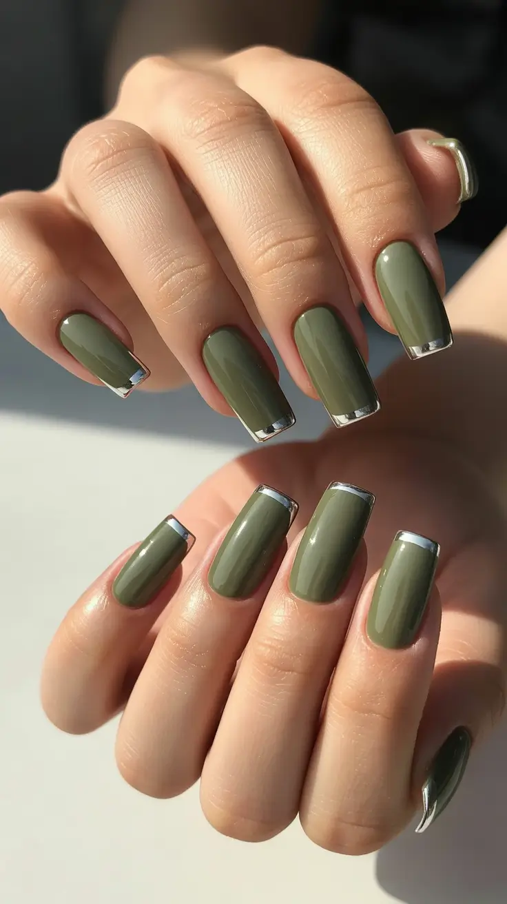 Winter Acrylic Nails Olive Chrome Perfection
