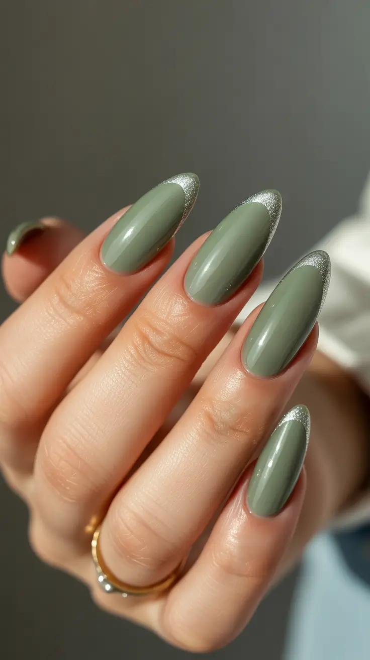 Winter Acrylic Nails Silver-Tipped Sage