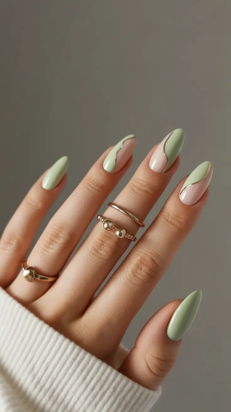 Winter Acrylic Nails Mint Flow Accent