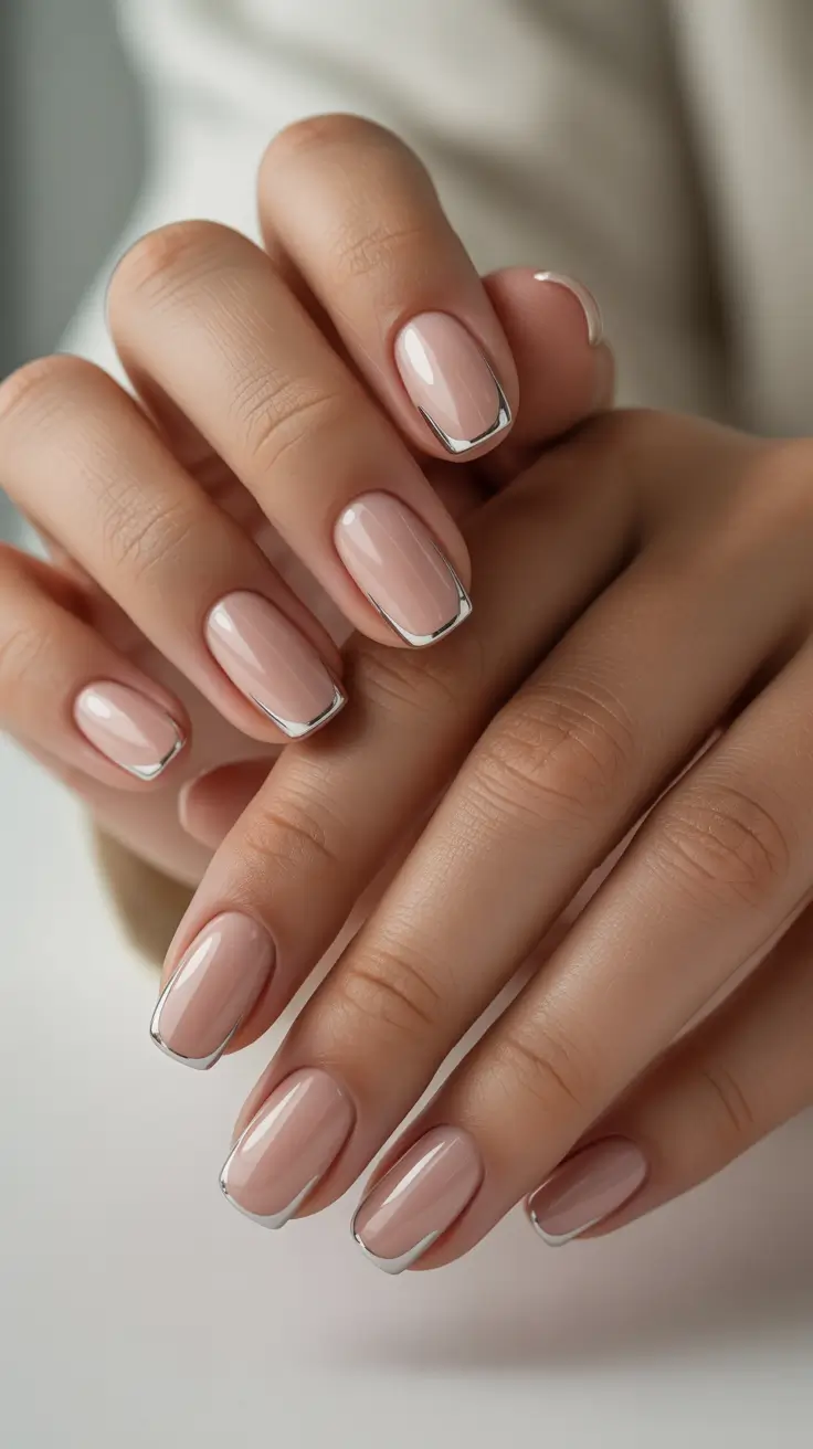 Winter Acrylic Nails Modern Metallic French