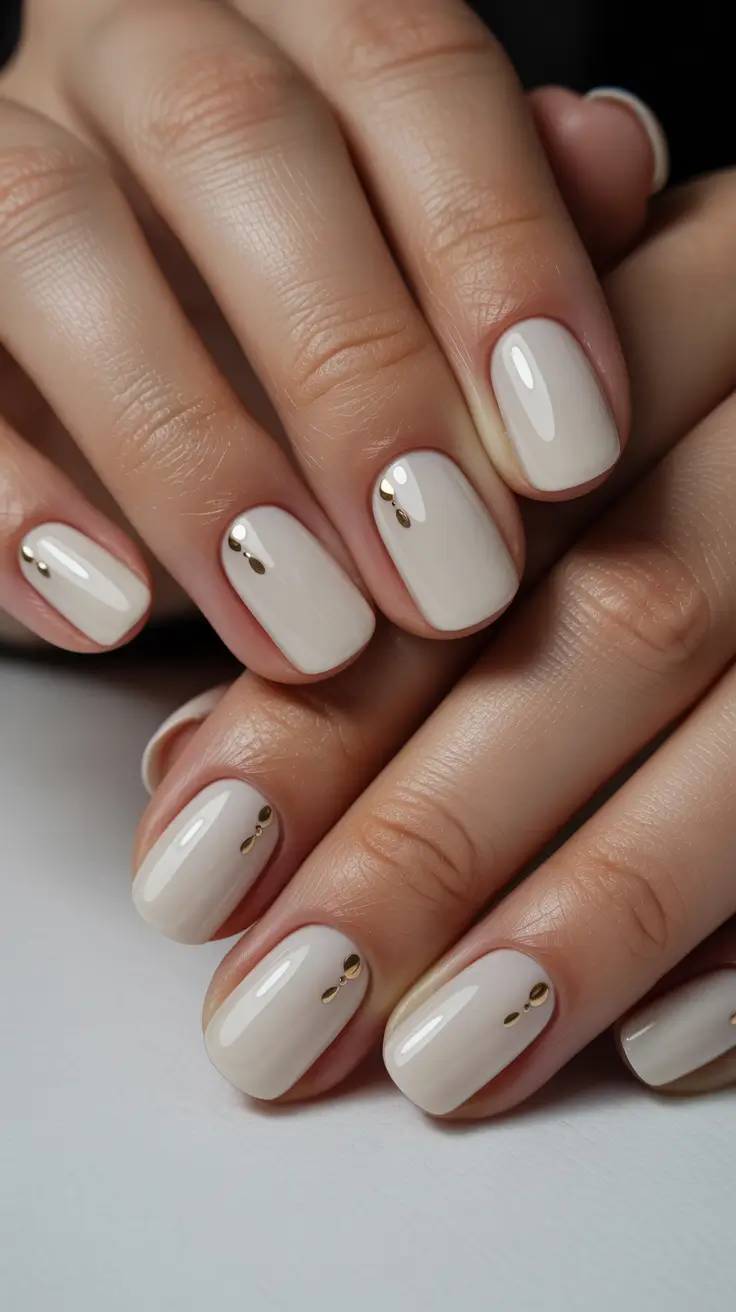 Winter Acrylic Nails Golden Dot Minimalism