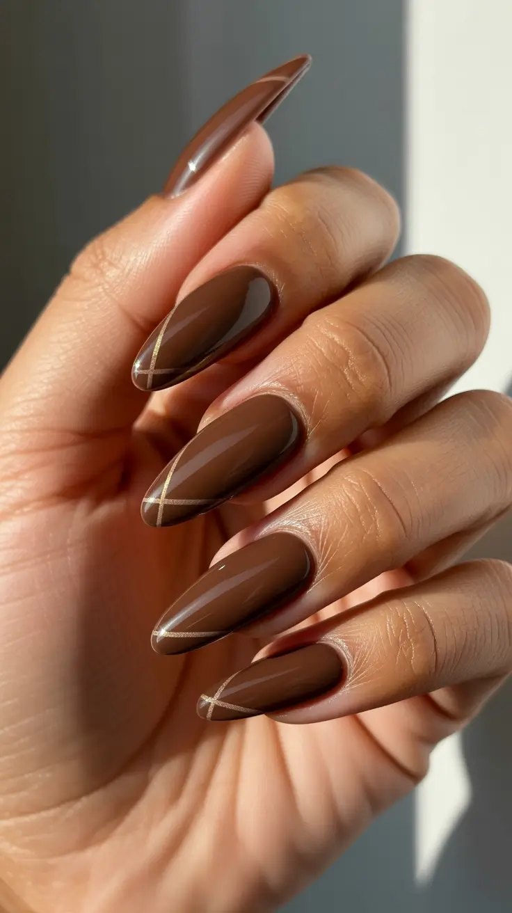 Winter Acrylic Nails Mocha Lines