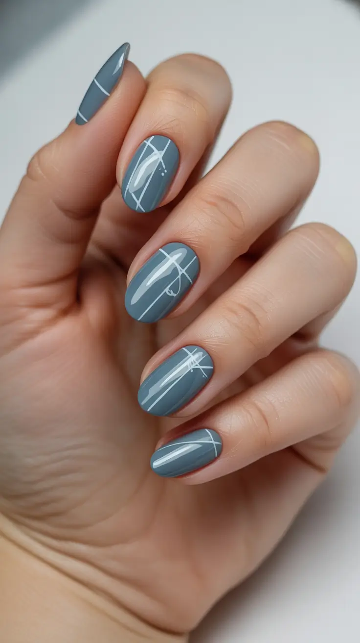 Winter Acrylic Nails Steel Blue Geometry