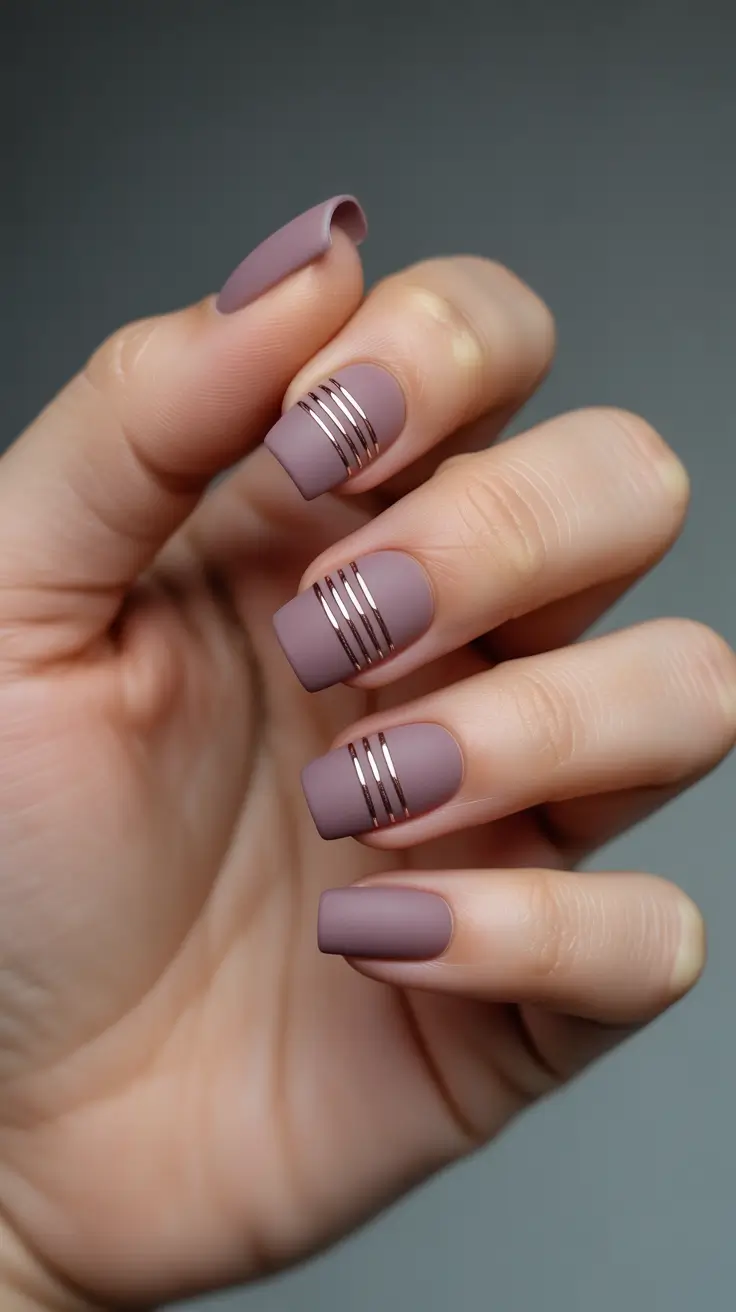 Winter Acrylic Nails Plum Matte Lines