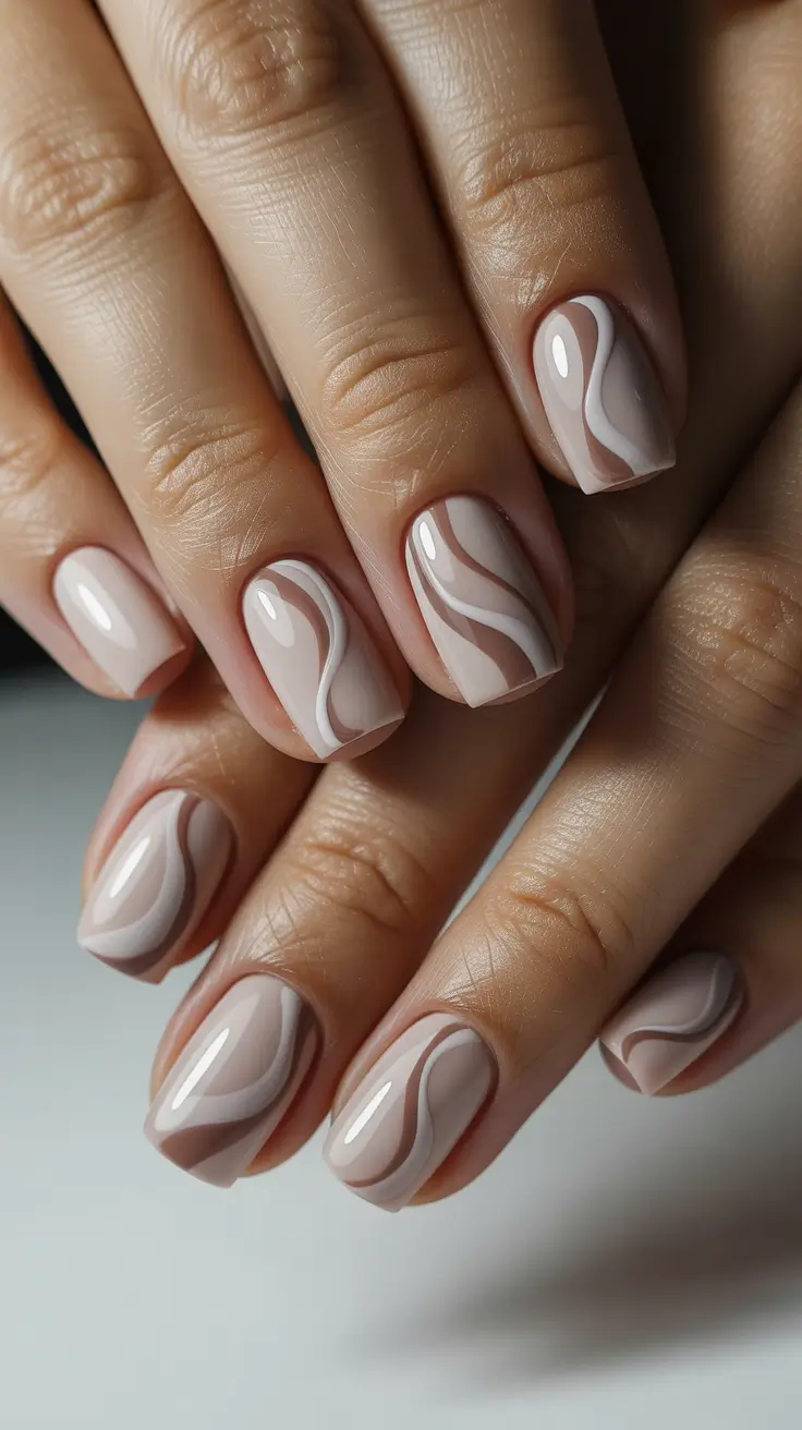 Winter Acrylic Nails Warm Latte Swirls