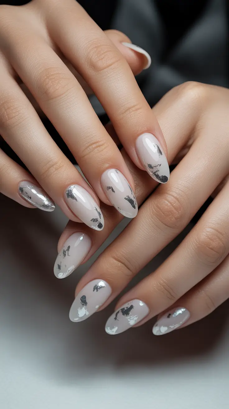 almond-nails Monochrome Petal Foil