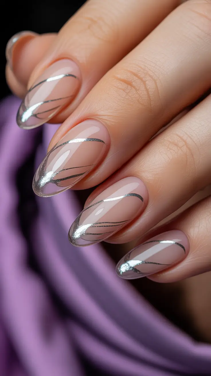 almond-nails Silver Veil Lines