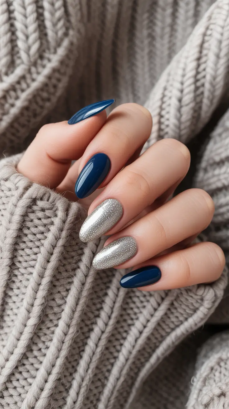 almond-nails Midnight Silver Spark