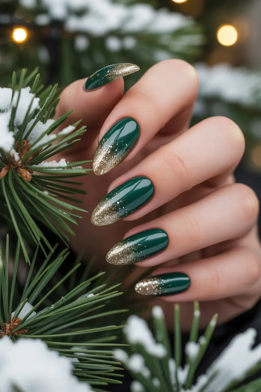 almond-nails Evergreen Gold Dust