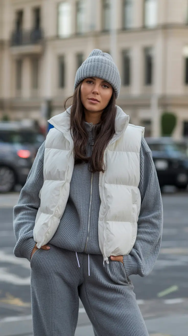 Casual korean 2025 women Sporty Luxe in Grey and White