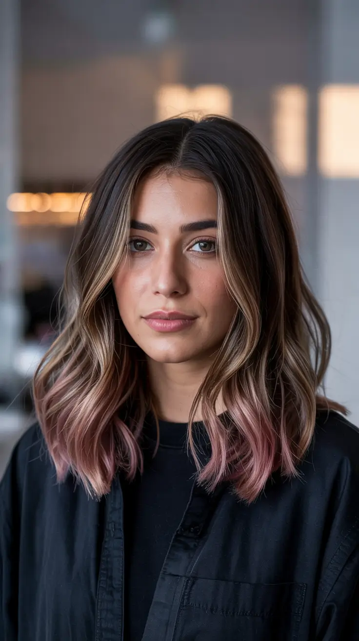 Balayage Hair Color Winter 2025–2026 Dusty Rose Fade