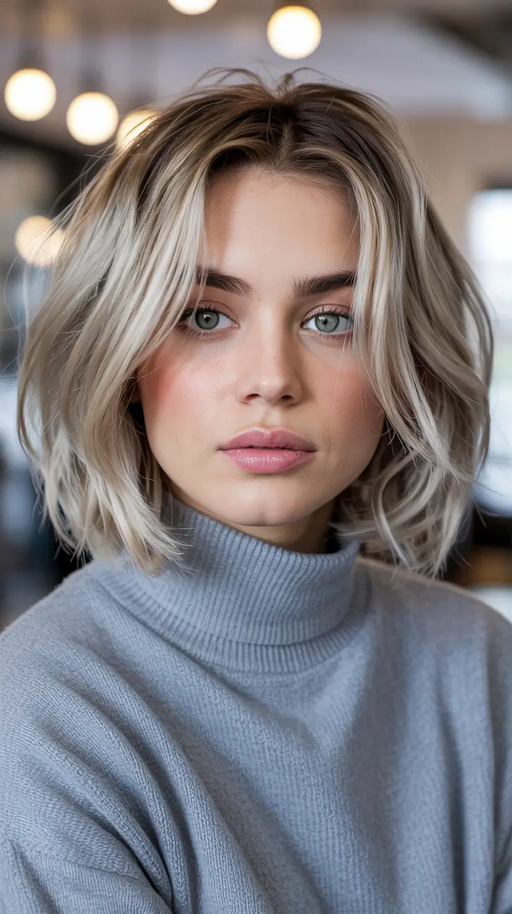 Balayage Hair Color Winter 2025–2026 Silver Butter Cream Bob