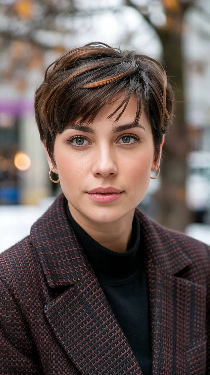 Balayage Hair Color Winter 2025–2026 Chestnut Amber Pixie