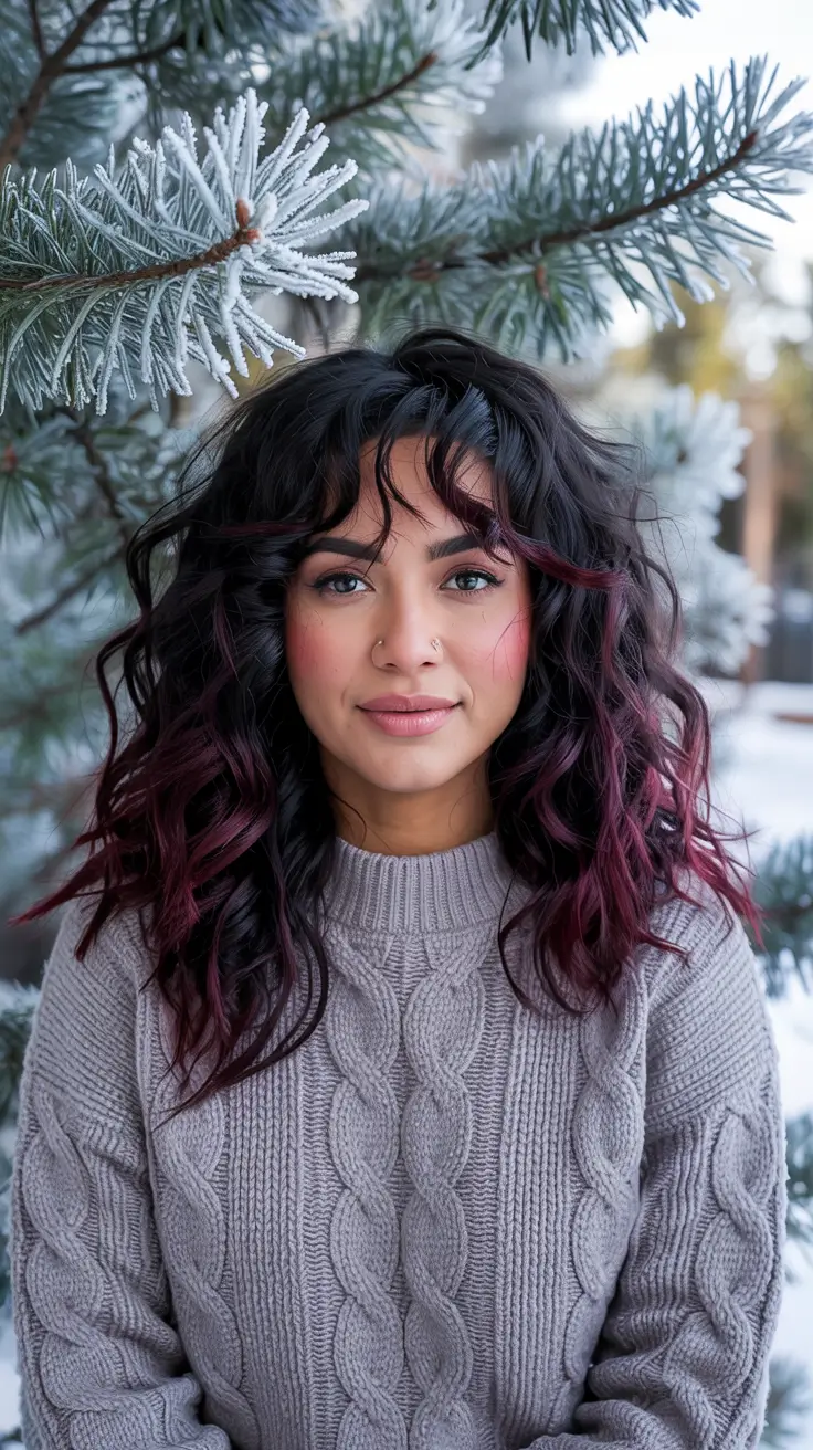 Balayage Hair Color Winter 2025–2026 Mulled Wine Balayage Curls