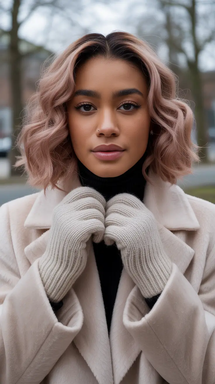 Winter 2025–2026 Hair Colors Trends Dark Skin Rosy Champagne Bob