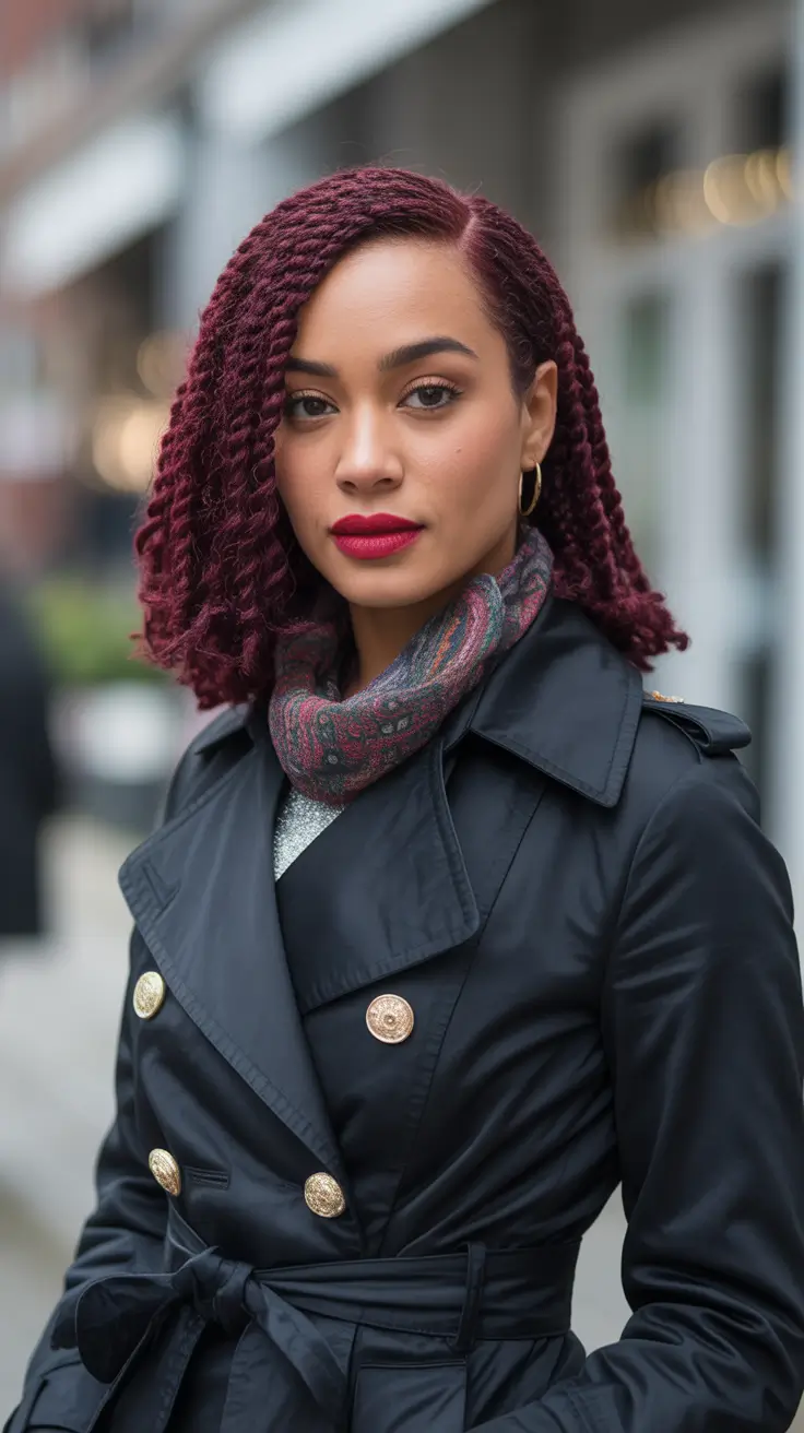 Winter 2025–2026 Hair Colors Trends Dark Skin Crimson Twist Bob
