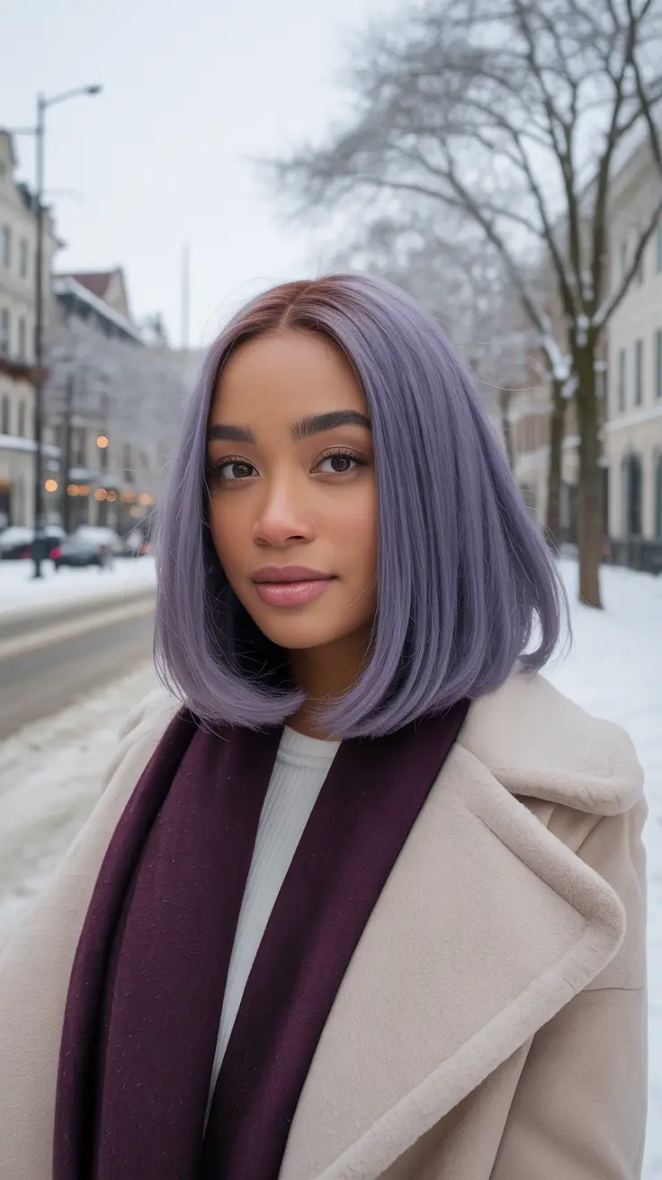 Winter 2025–2026 Hair Colors Trends Dark Skin Lavender Frost Lob