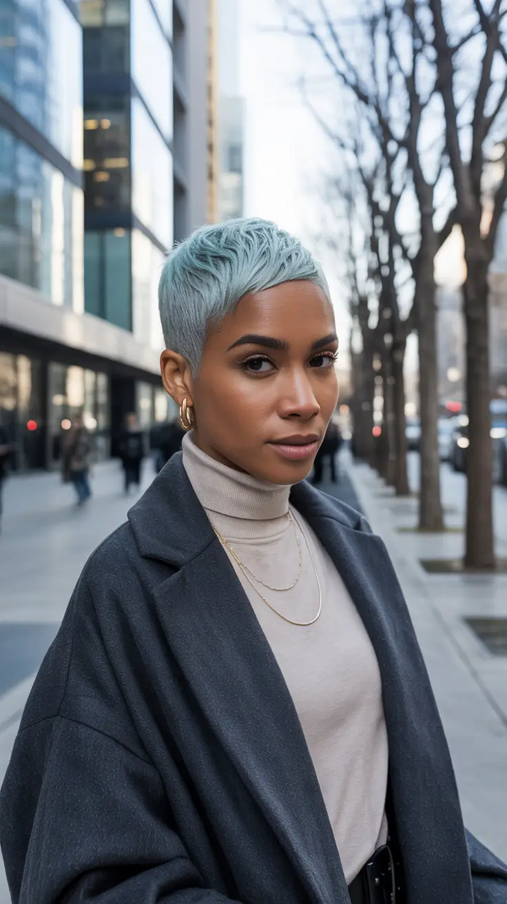 Winter 2025–2026 Hair Colors Trends Dark Skin Arctic Pixie Cool