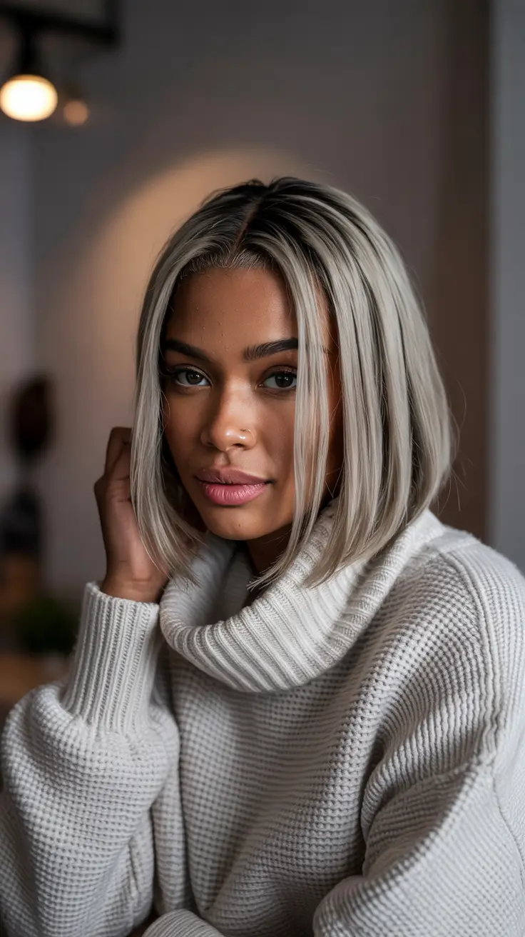 Winter 2025–2026 Hair Colors Trends Dark Skin Frosted Beige Blend