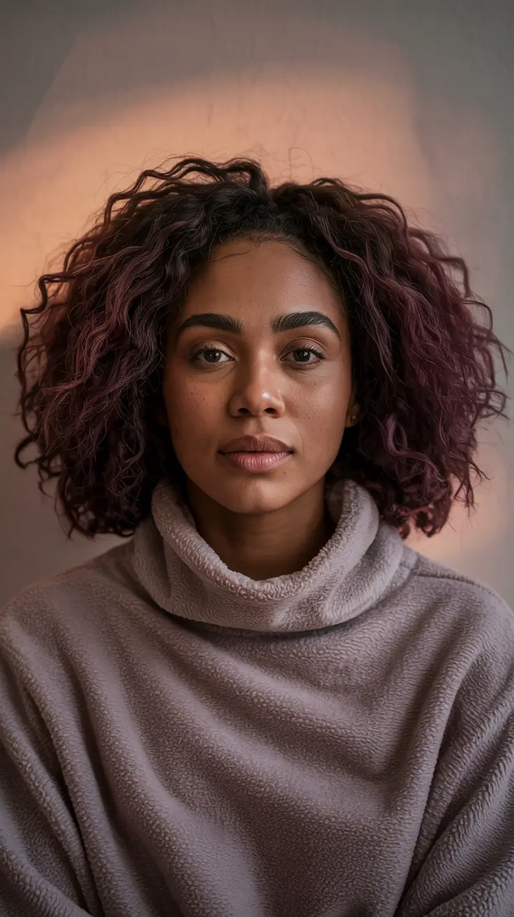 Winter 2025–2026 Hair Colors Trends Dark Skin Smoky Mauve Curls
