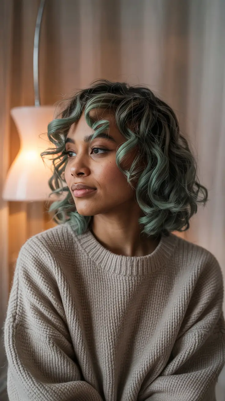 Winter 2025–2026 Hair Colors Trends Dark Skin Mint Swirl Layers