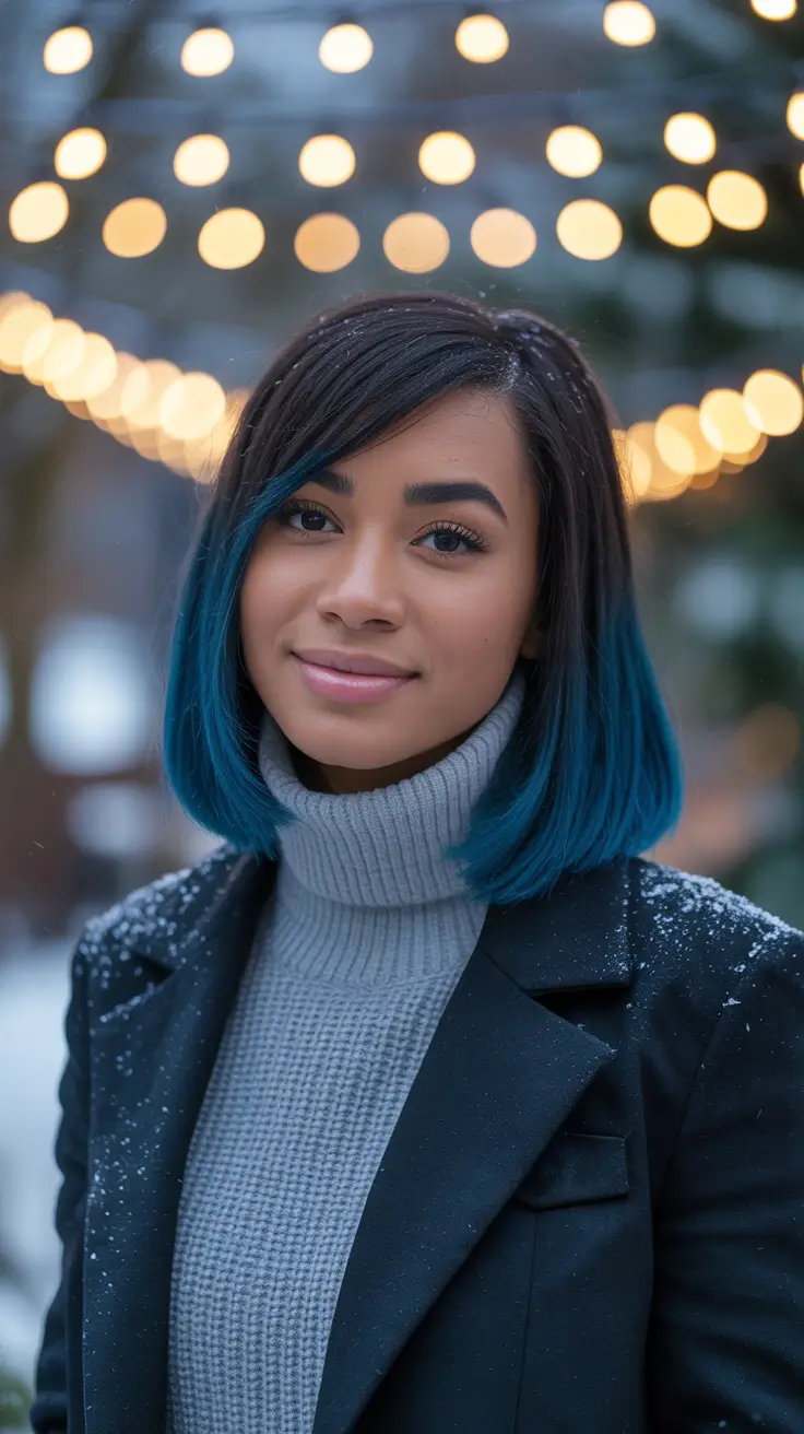 Winter 2025–2026 Hair Colors Trends Dark Skin Blue Frost Bob