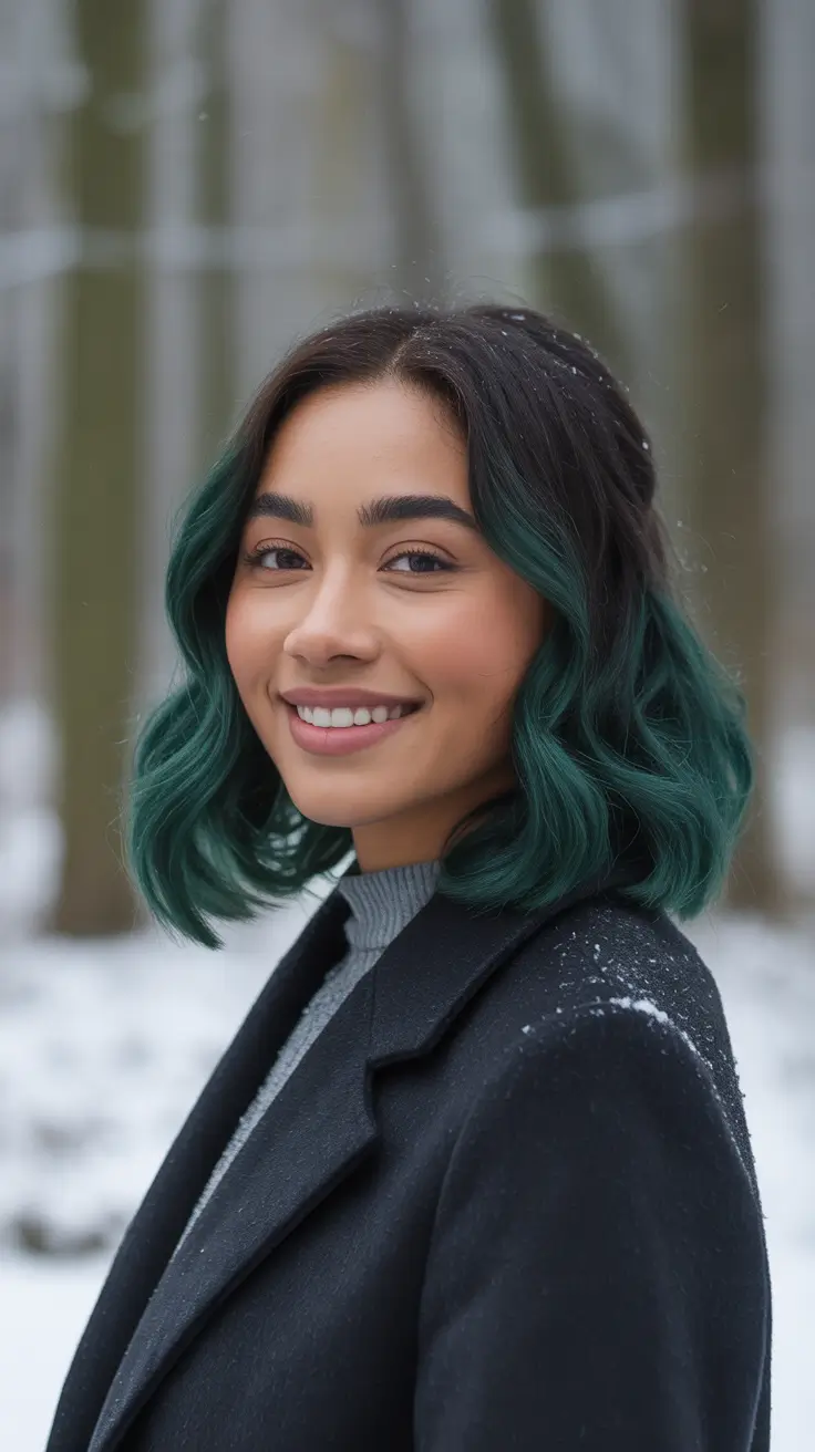 Winter 2025–2026 Hair Colors Trends Dark Skin Emerald Winter Waves