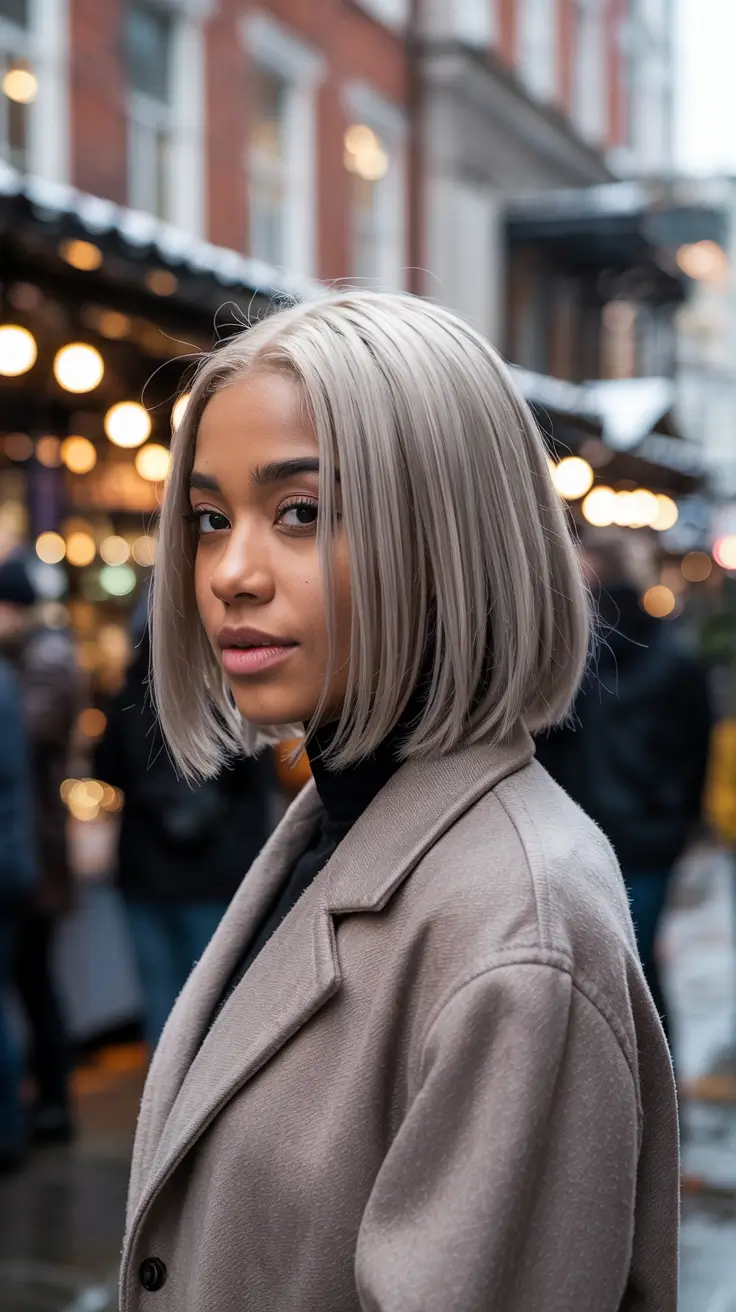 Black woman Platinum Snow Bob