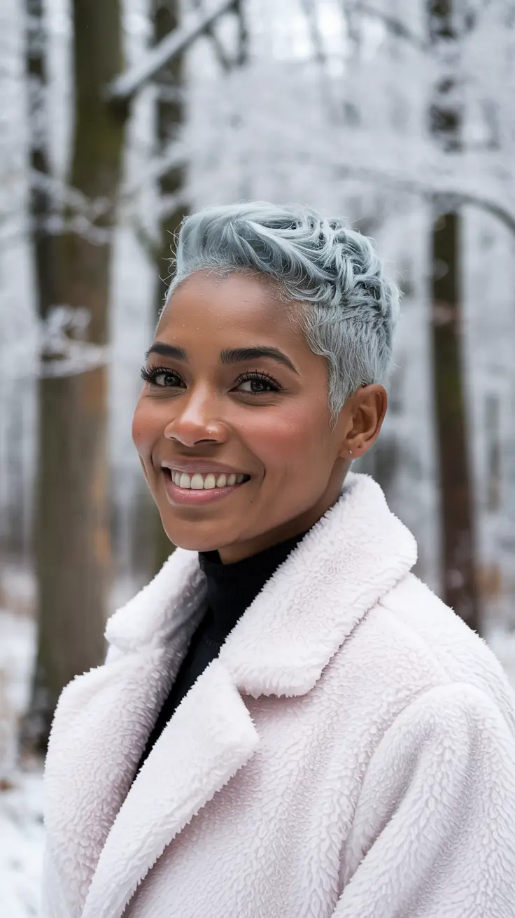 Black woman Frozen Silver Pixie