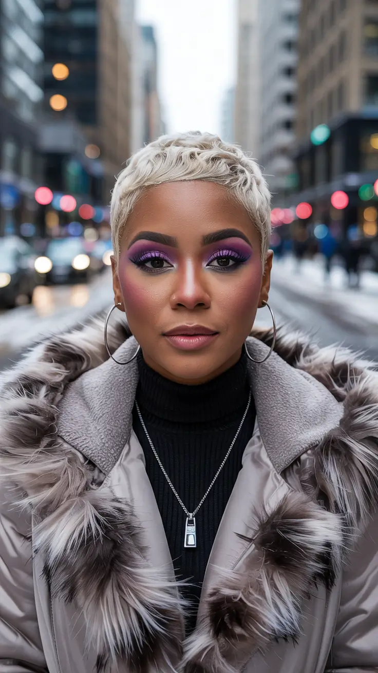 Black woman Platinum Ice Pixie