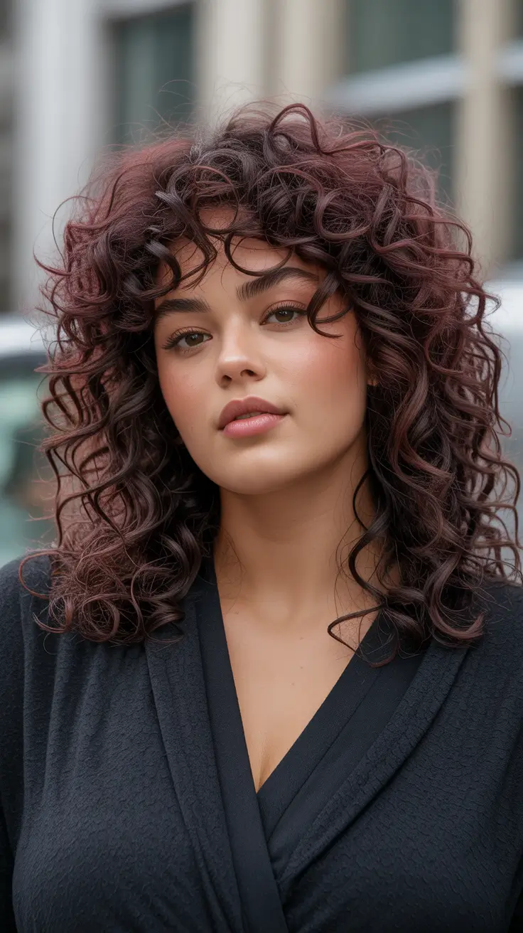 Plus-size Curly Burgundy Shag 2025