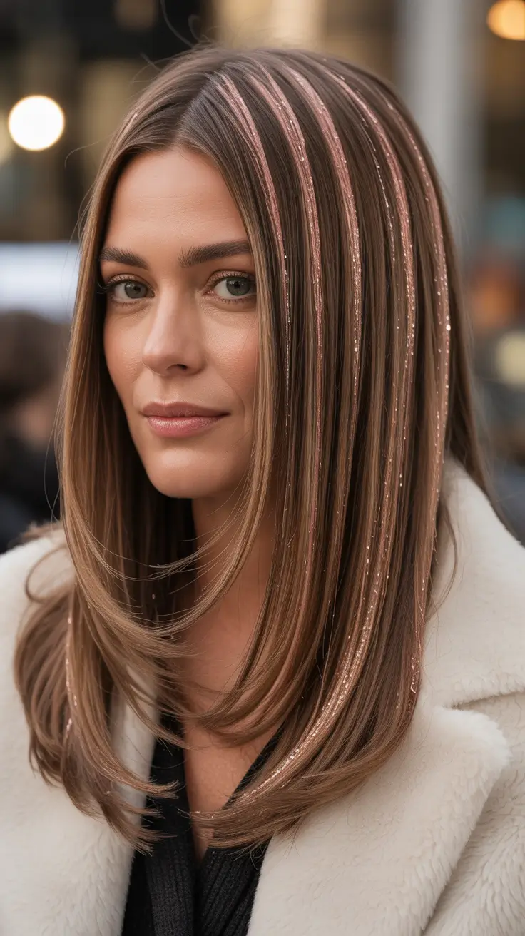 Bronze Balayage Glitter Strands for Women over 40