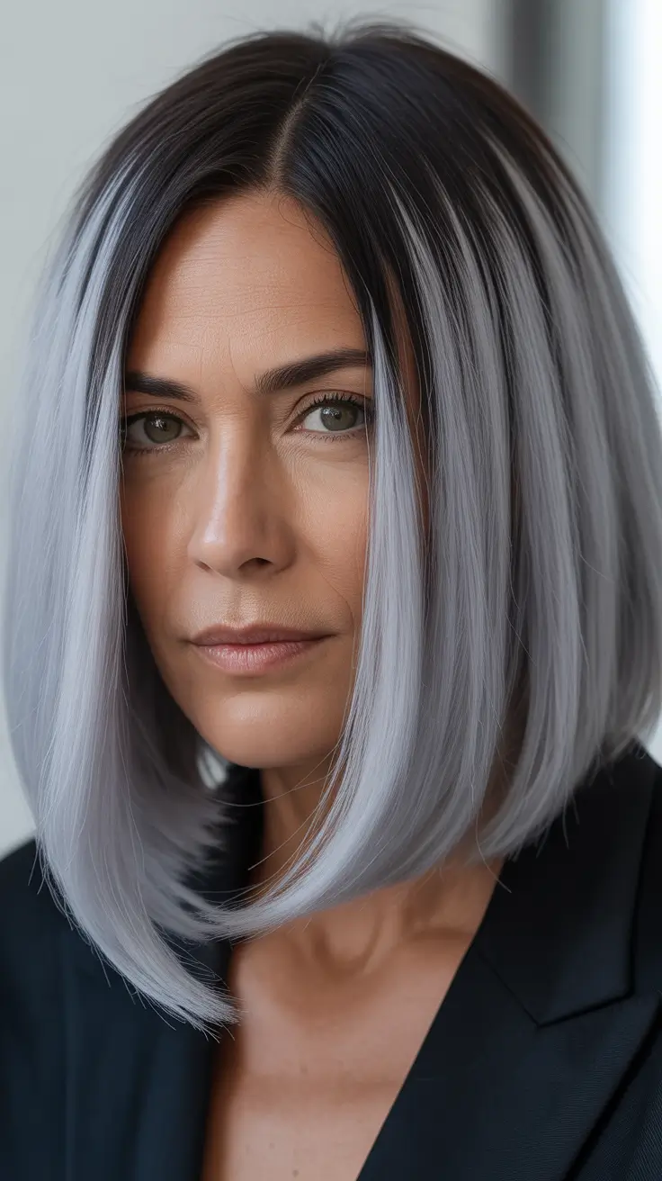 Cool Silver Balayage Bob Women over 40