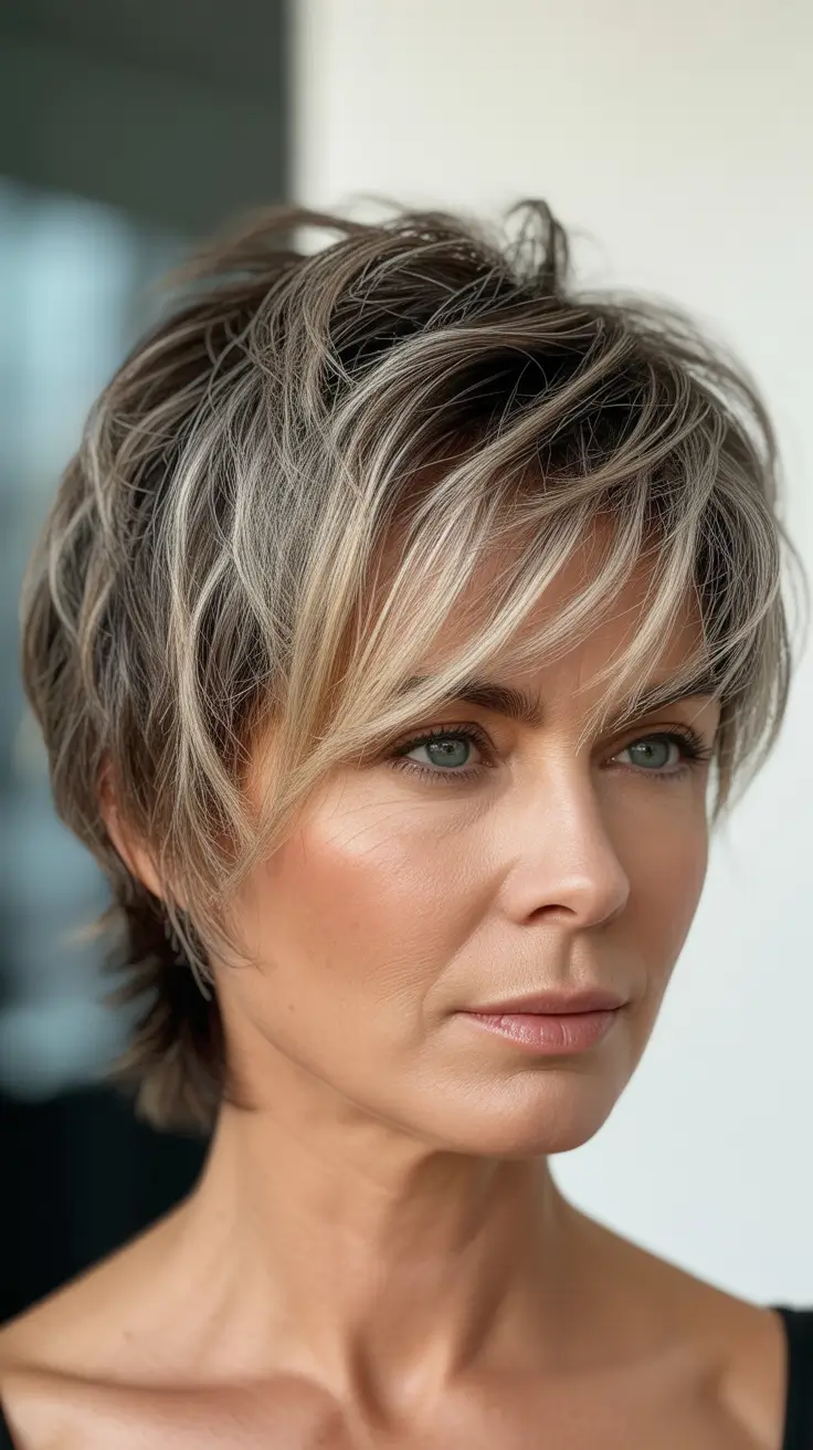 Textured Pixie with Ash Blonde Highlights Women over 40
