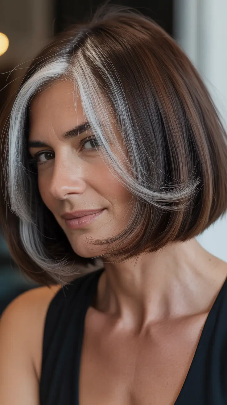 Silver-Framed Brunette Bob for Women over 40