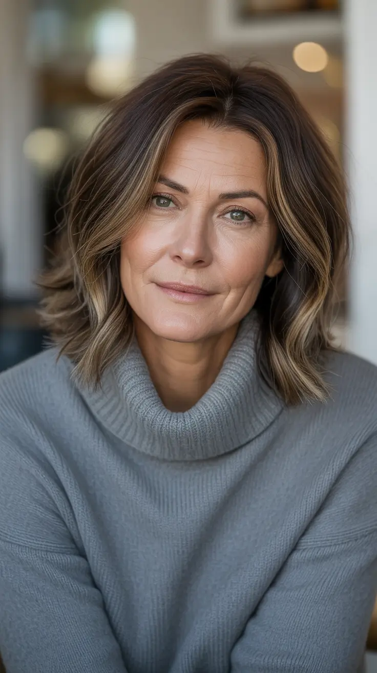 Hairstyles for Women Over 50 Soft Caramel Balayage Bob