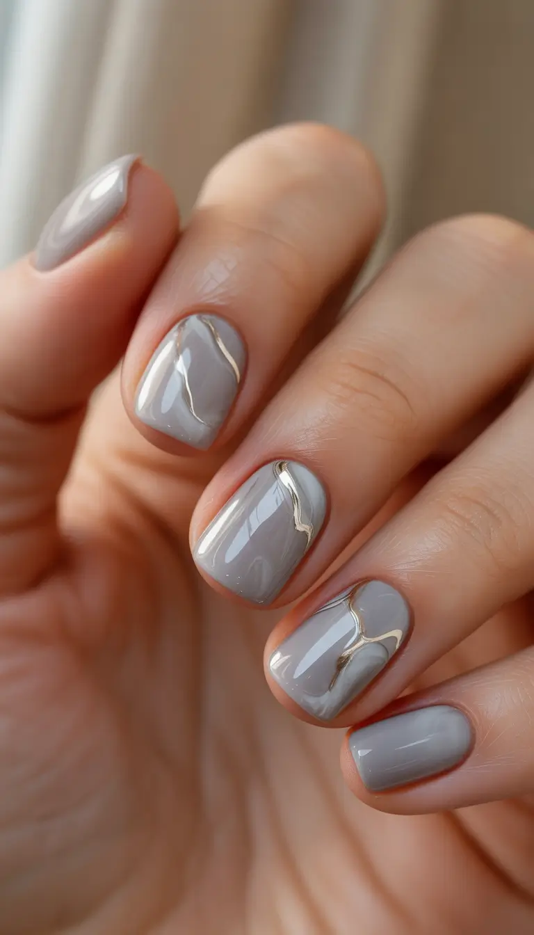 Winter Nail Designs 2025 Gray Marble Gold