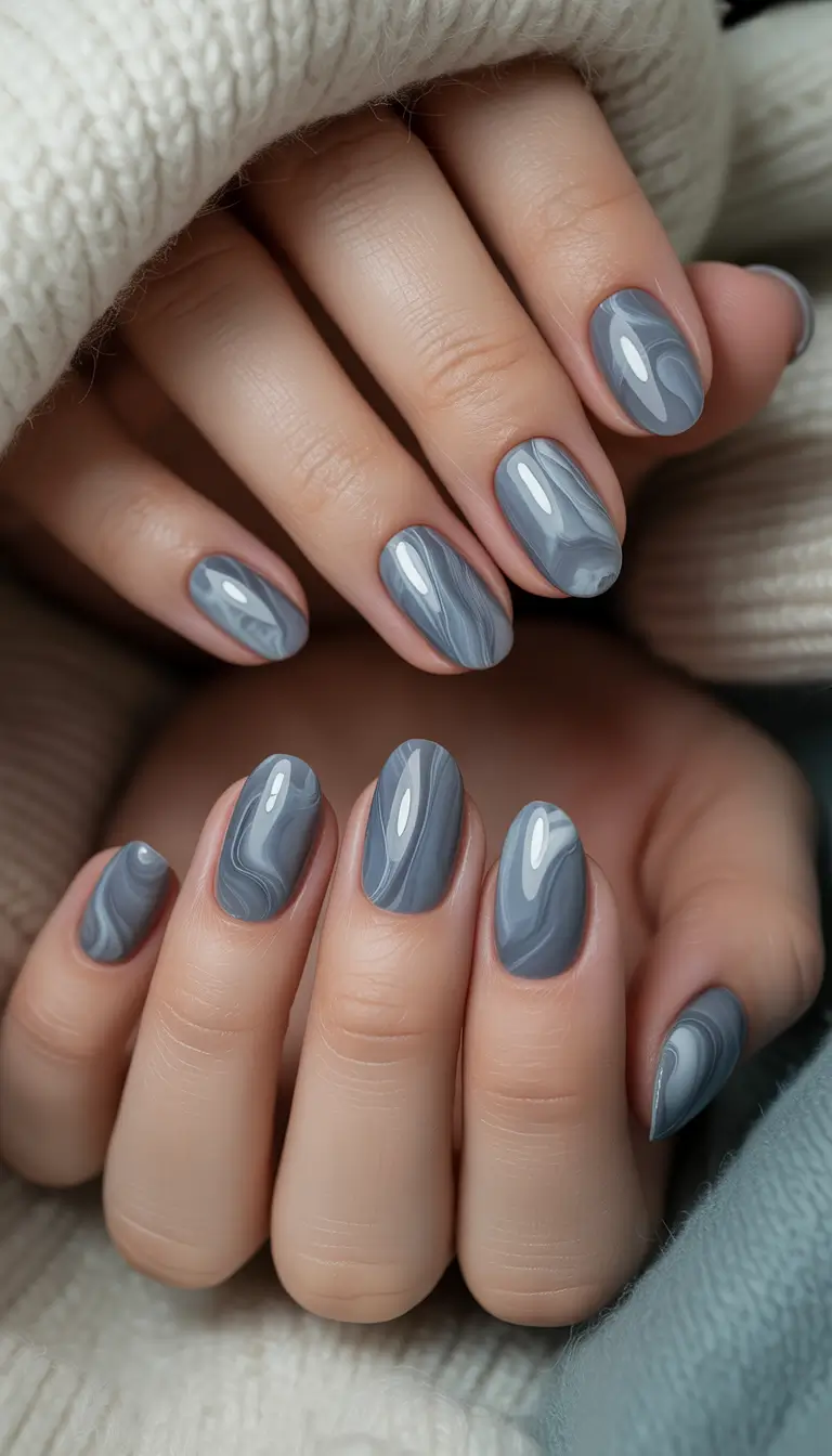 Winter Nail Designs 2025 Gray Marble Storm