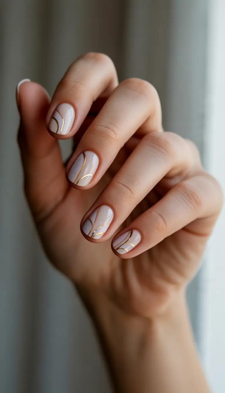 Winter Nail Designs 2025 Golden Lines Nude