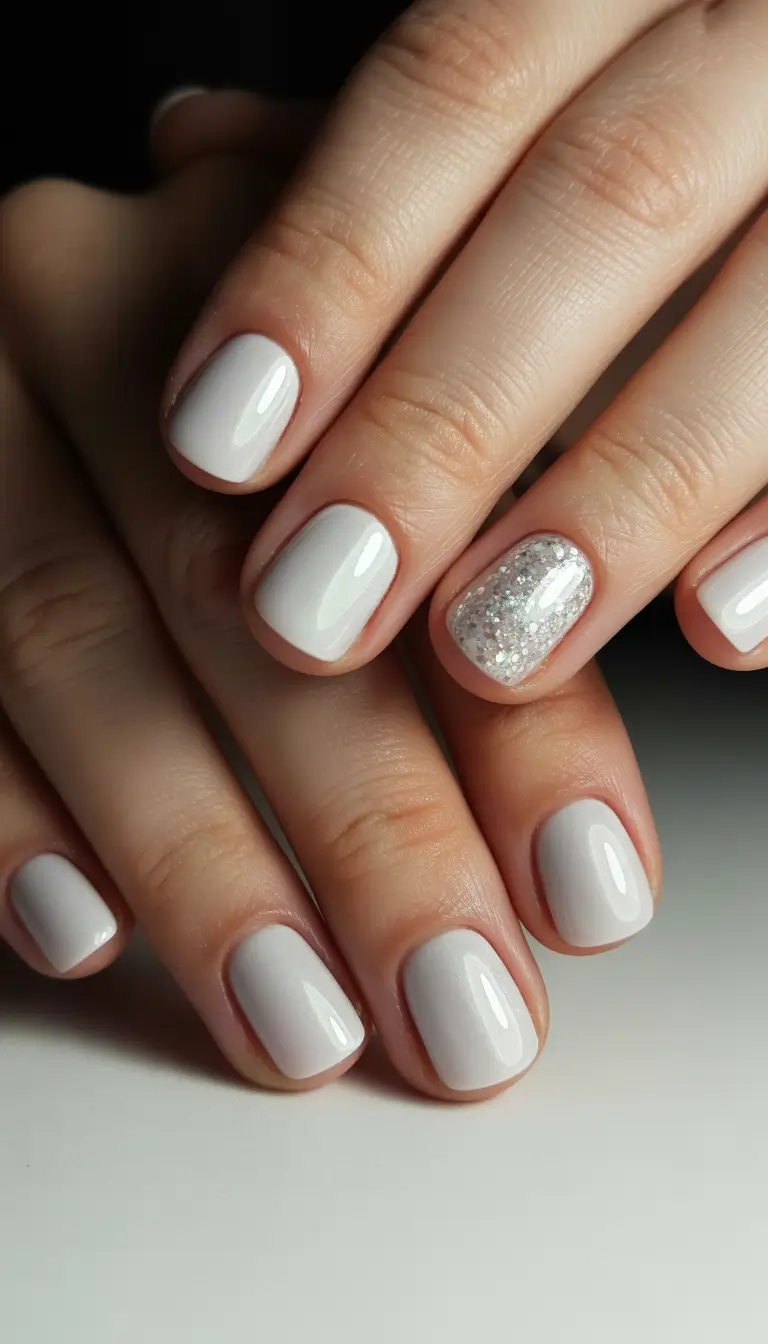 Winter Nail Designs 2025 Milky White Silver Glitter