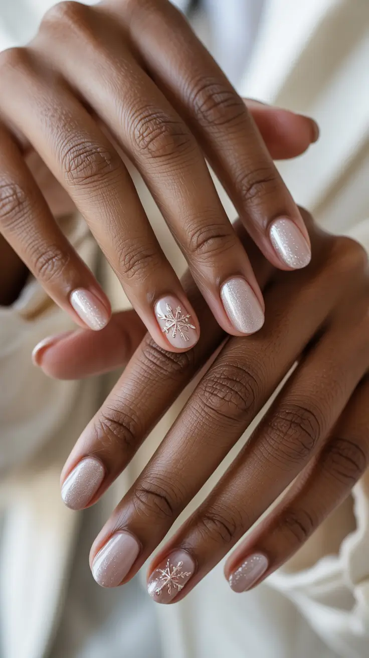 Ideas 2025 Pearly Nude with a Snowflake Touch