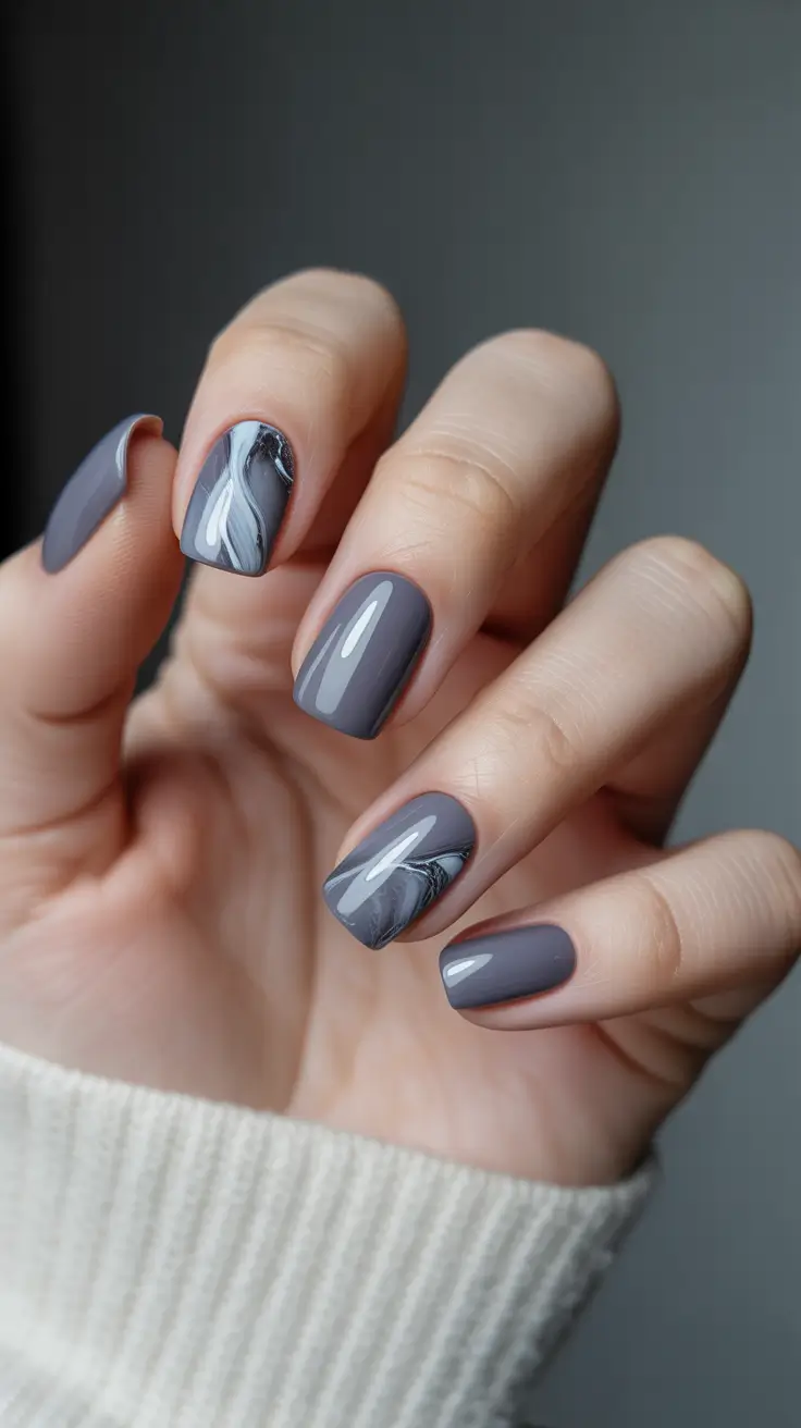 dark classy winter nails idea Stormy Marble Elegance