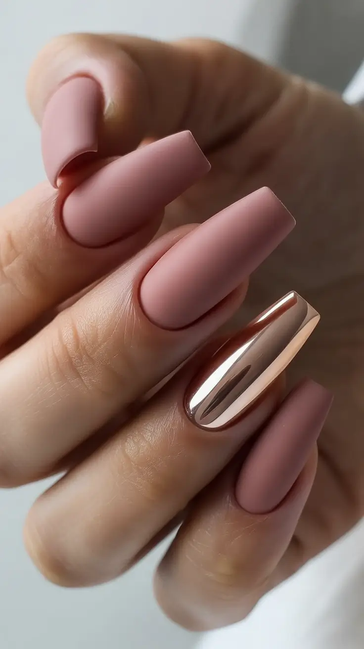 acrylic square classy elegant rose gold matte winter nails