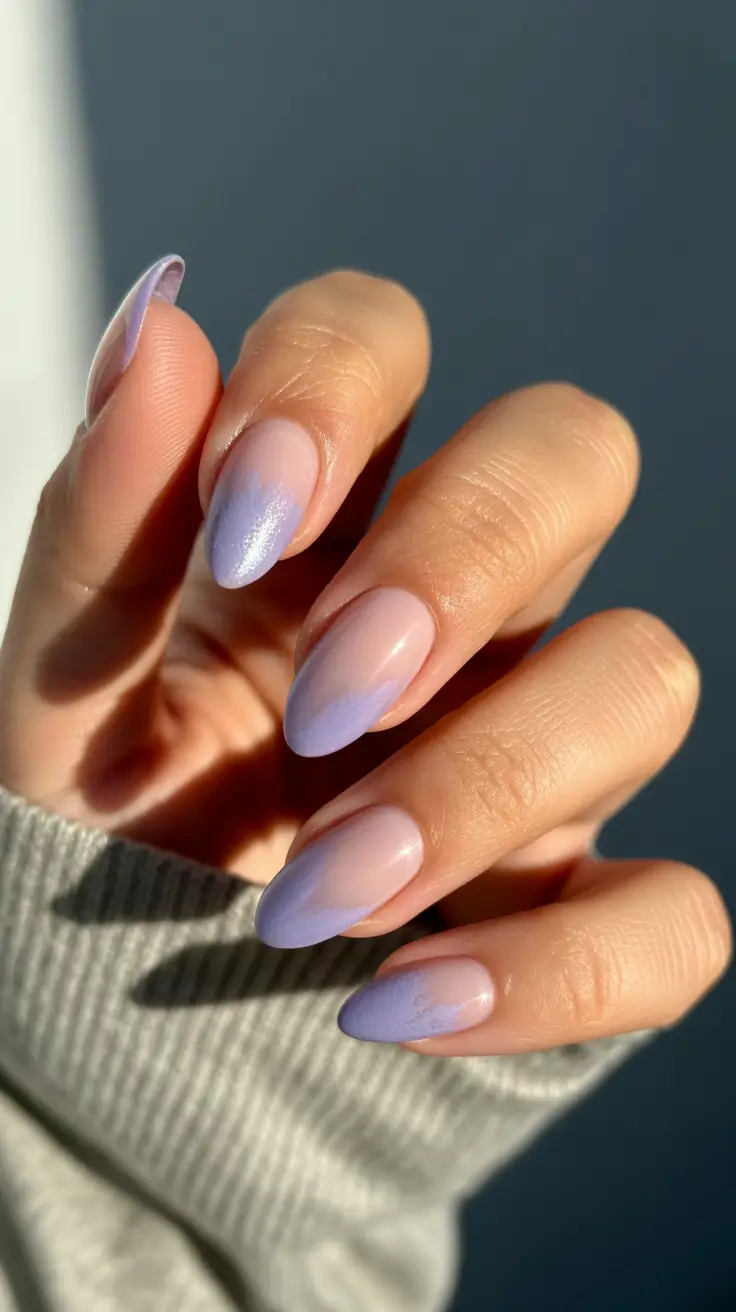 ice blue almond shape ombre frosty lavender winter nails