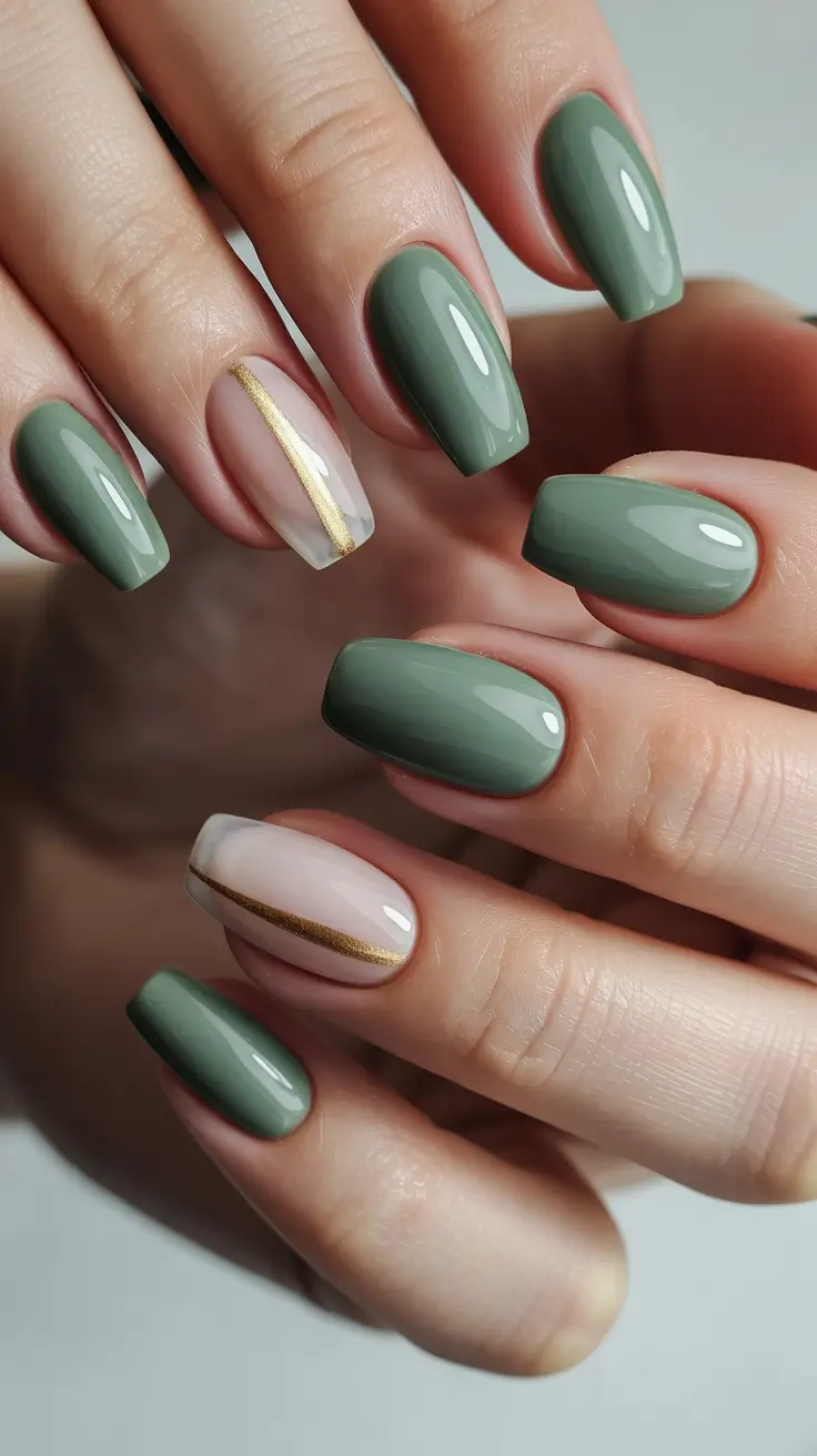 green classy elegant gold winter nails emerald luxe