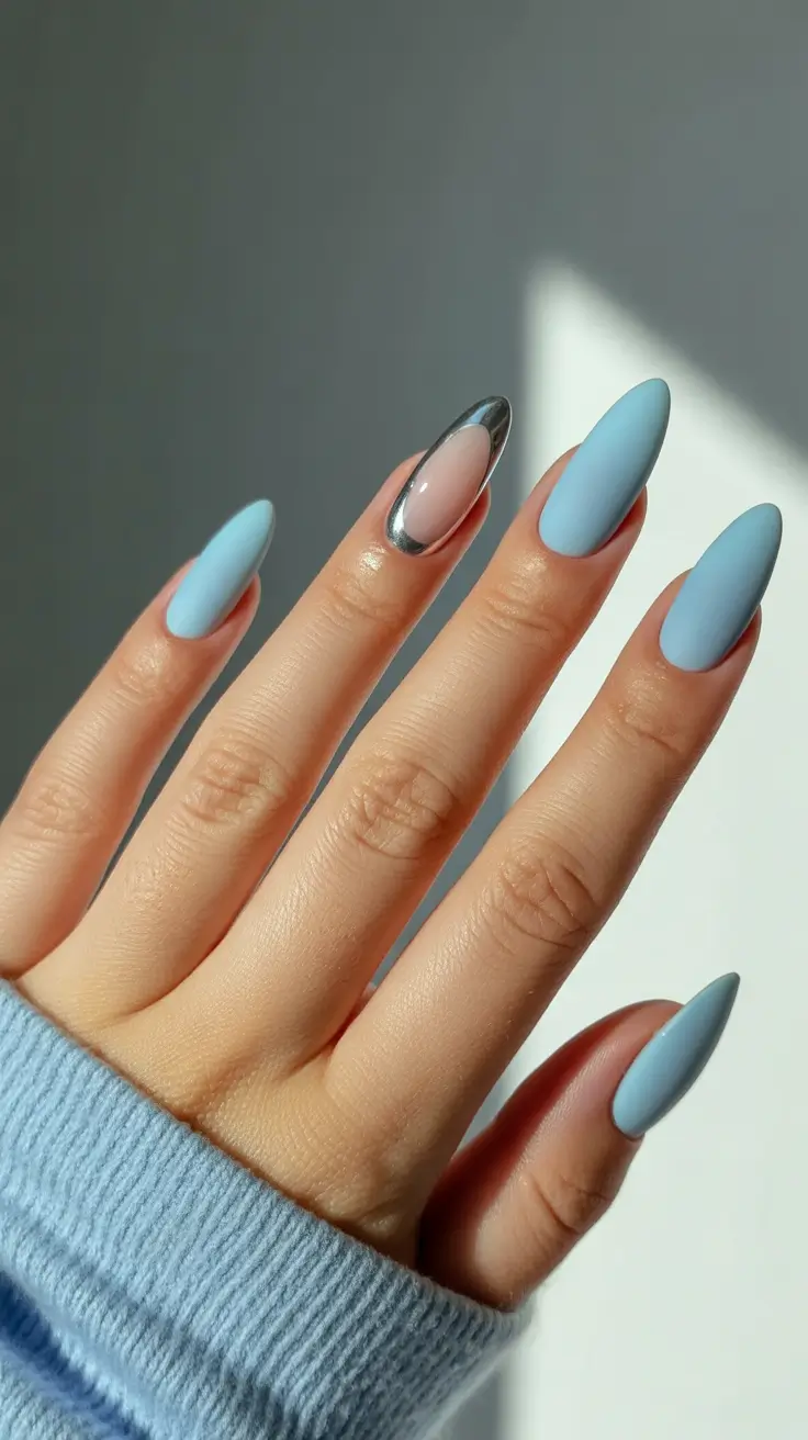 ice blue acrylic almond frosted winter nails