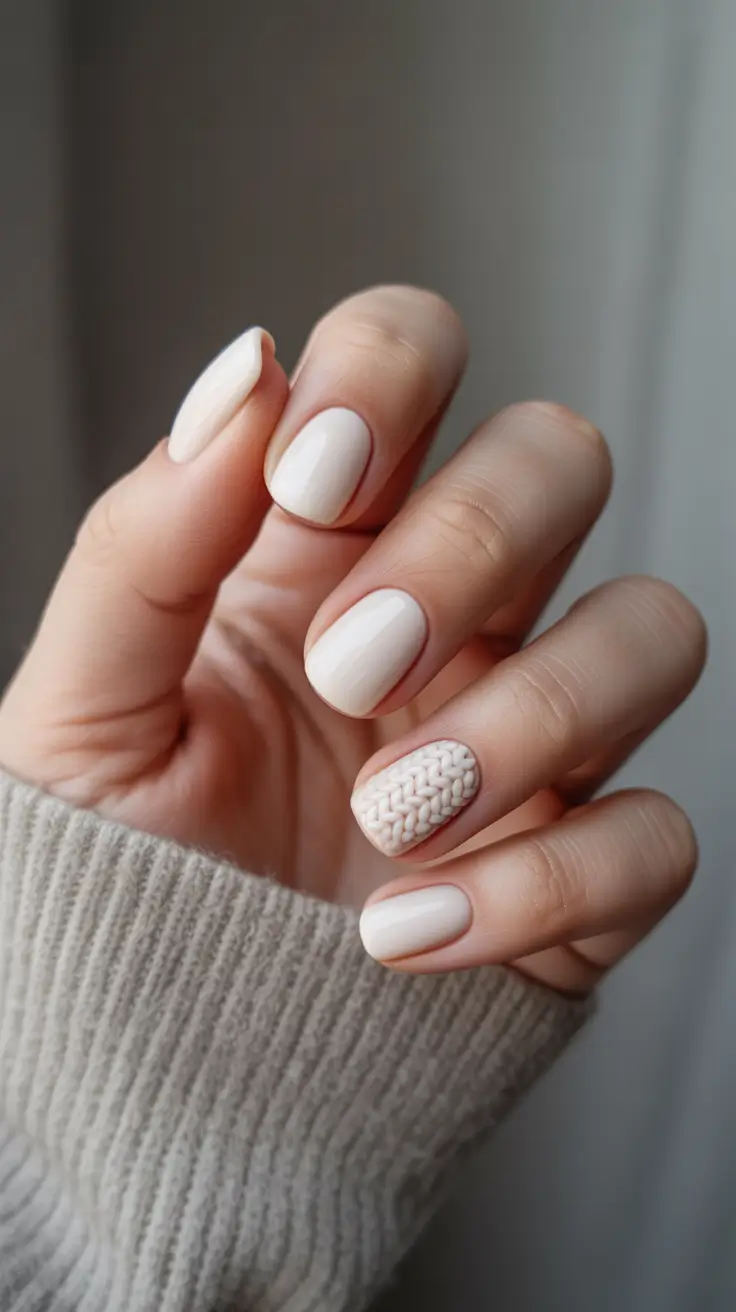 white cute elegant knit nail Cozy Knit White