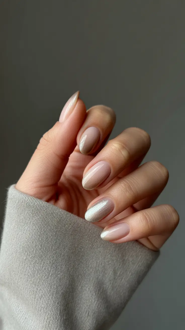 simple short almond easy elegant champagne mist winter nails
