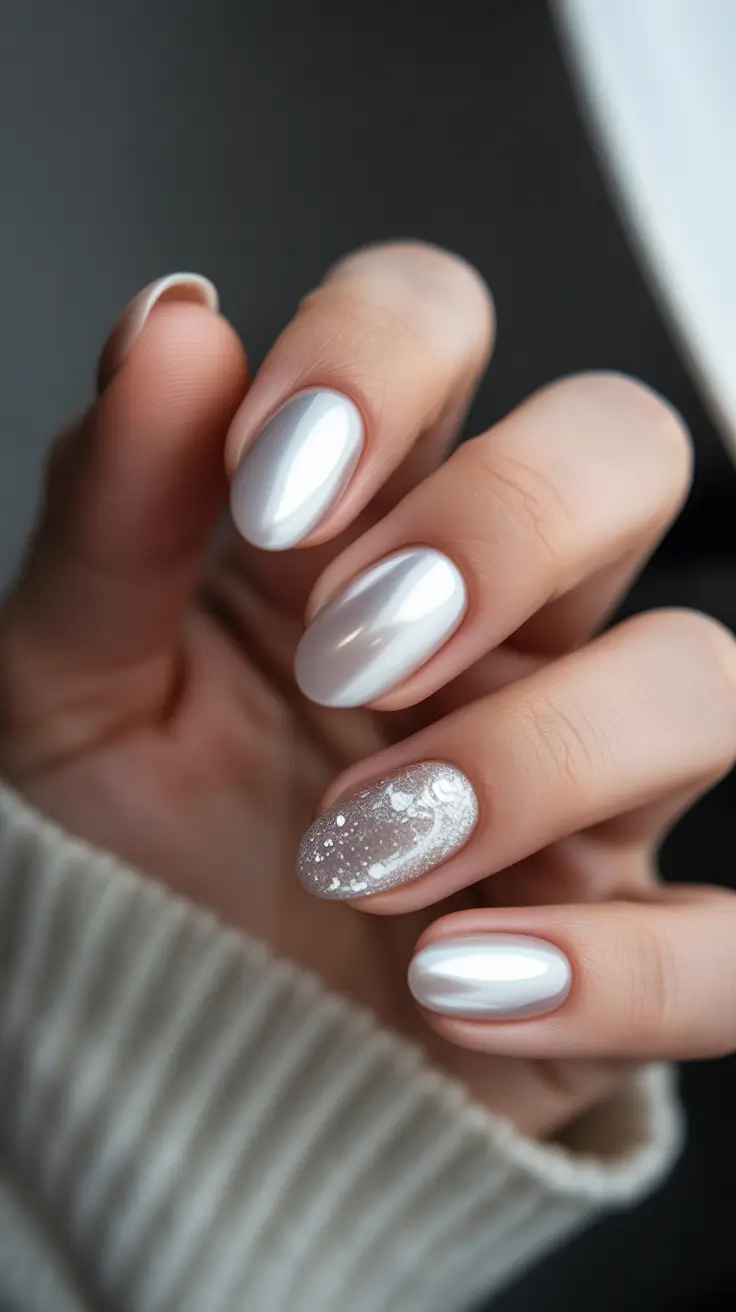 white glitter elegant winter pearl shine nails