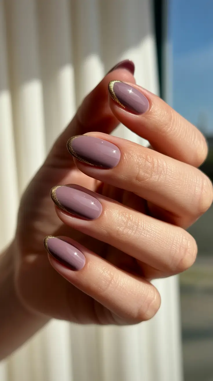 acrylic almond classy glitter plum French nails Golden Plum French